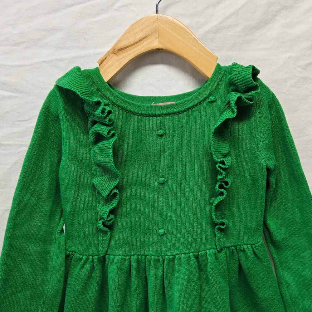 Lilly Pulitzer Sweater Dress‎ Kids XS 2-3T Green Ruffle Pom Pom Long Sleeve